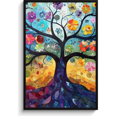 PÓSTER ENMARCADO Arte - Árbol de la vida - Flores - Hippie Pared Decoracion Grande 80x120 (1/5)