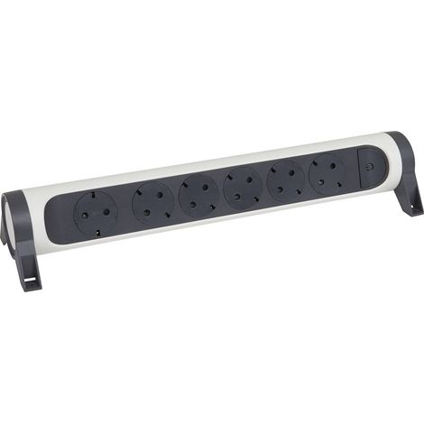 Multiprise rotative à 6 prises, prise Schuko standard, montage mural ou sur table, interrupteur marche/arrêt LED, sans câble, ultra blanc/gris foncé, 694547 (1/4)