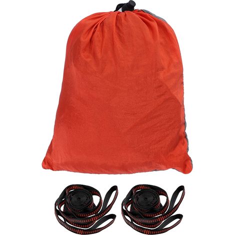 Hamac double portable pour camping et voyage, lit suspendu avec sangles pour arbres (Gris et Orange) (1/5)
