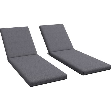 Lot de 2 matelas pour transat avec sangles de fixation gris foncé, coussins bain de soleil jardin extérieur