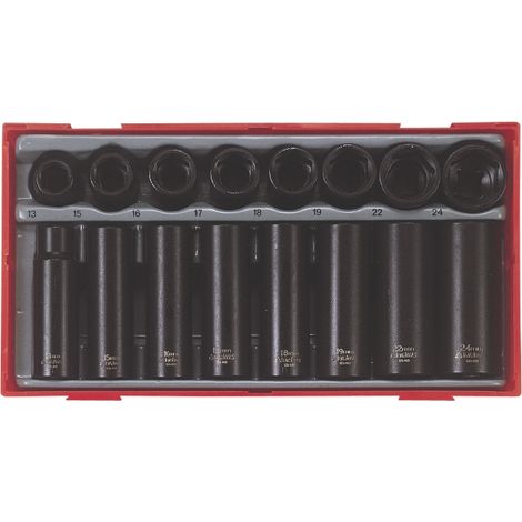 Douilles à choc courtes et longues TT1 tray 1/2'' 13- 24mm 16 pièces Teng Tools TT9116N