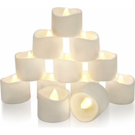 Bougie LED - Minuterie 6h/18h - Sans Flamme - Pour Bougeoir Verre ou Décoration Intérieure - Lot de 12