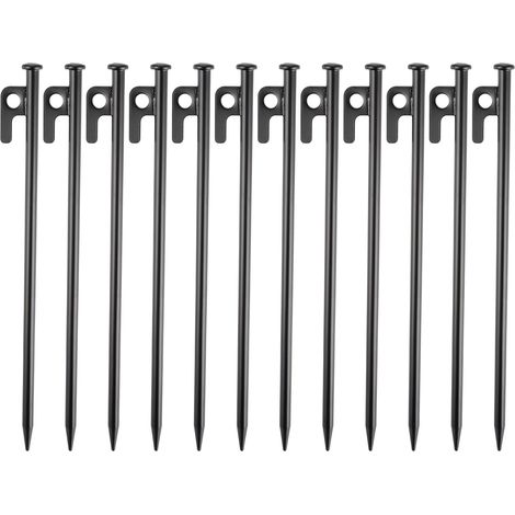 Lot de 12 Sardines de Fixation de 9 mm d'Épaisseur, 30cm Piquet de Tente avec Crochet et Trou, Sardines Camping en Acier au Carbone pour Camping et Plein Air (Noir) (1/5)