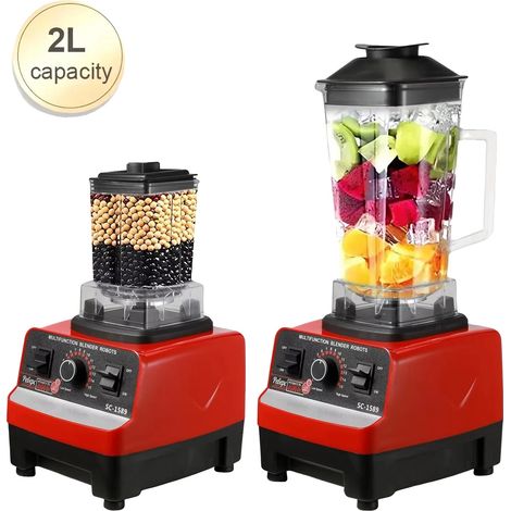 Licuadora y procesador de alimentos, potencia de 2000 W, capacidad de 2 L, 2 L (1/2)