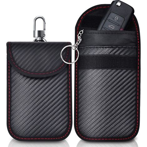 Etui Anti RFID Clé Voiture Signal Blocage Faraday Pochette Sac, Lot de 2 Pochettes Blocage Signal RFID pour Clé Voiture, Étui de Protection Anti RFID en Fibre de Carbone (1/4)