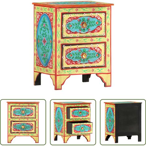 Bois de manguier - Table de chevet peinte à la main 40x30x50 cm Bois de manguier (1/5)