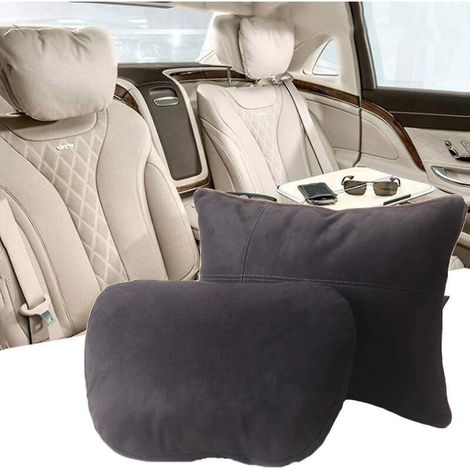 Set aus Kopfstützen- und Lendenkissen, Maybach S-Klasse Design, ultraweiches Auto-Kopfstützenkissen, Lendenwirbelstütze, Wildlederbezug. (1/5)