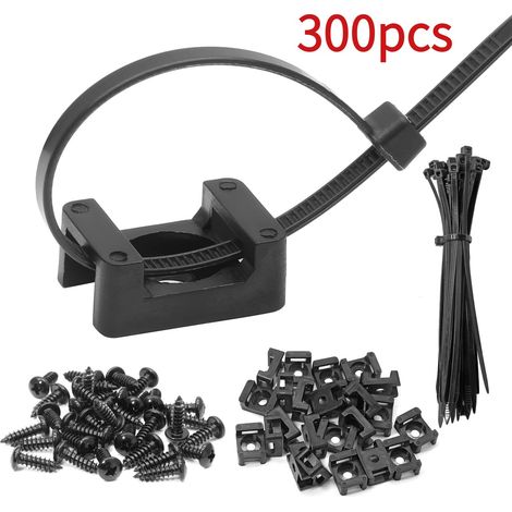 Packung mit 300 Kabelbinder-Befestigungselementen, schwarze Kabelbinder-Montagebasis mit 300 schwarzen Nylon-Kabelbindern (1/5)