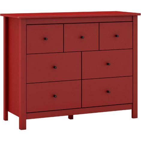 Commode 7 tiroirs en pin massif laqué rouge bordeaux - MYSIA