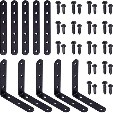 Iron L Shape Corner Brackets and Flat Straight Shelf Brackets with Screws for Bracket Connector Fixing (100x100x3mm, 160x20x3mm) (1/5)