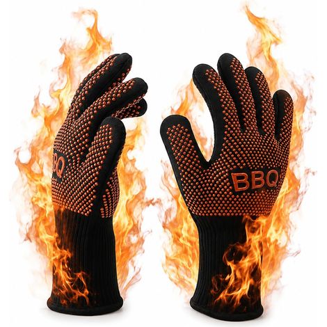 Gants de Barbecue, Gants de Four Thermiques Anti Chaleur 800°C, Gants de Cuisine Anti Brûlure avec Silicone Antidérapant, Protection Avant-Bras, Pour Cuisson, Grill, Camping, BBQ et Cheminée (1/5)