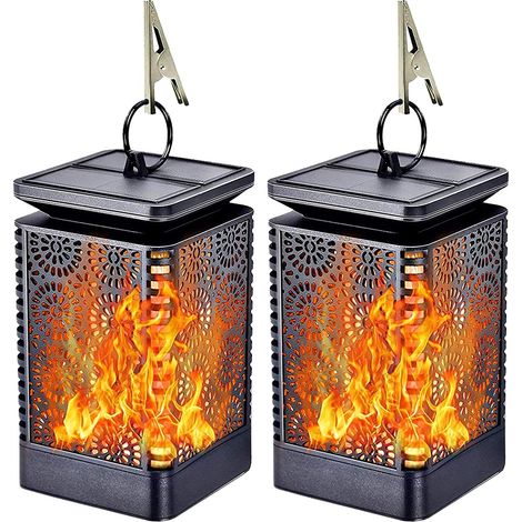Lanterne Solaire Jardin - Effet Flamme LED - IP65 Résistant Aux Intempéries - ABS - 2 Pièces (1/5)