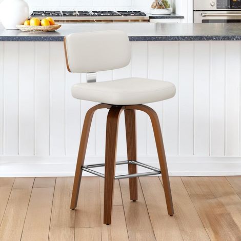 Barhocker mit Lehne 67 cm drehbar Holz Kunstleder Sitzfläche weiß (1/5)