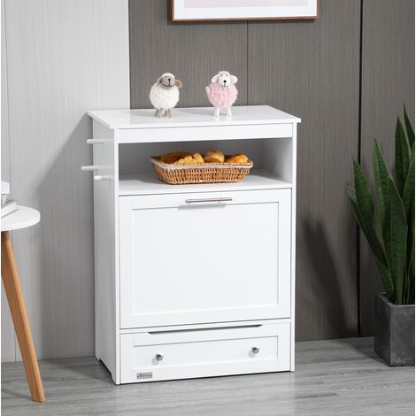 Meuble distributeur pour chien 61x35,5x82 cm en bois blanc avec 2 bols, gain de place – MEUBLIV (1/5)
