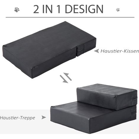 Escalier escamotable pour chien et chat, noir, 2 marches, L 45 x l 39 x H 20 cm, tapis antidérapant pour grimper facilement (1/5)