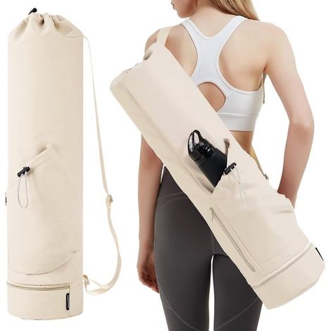 Borsa porta tappetino yoga - Borsa portatile - Borsa multifunzionale per tappetino yoga - Facile da trasportare - Grande capacità - 30 litri - Bianca (1/5)