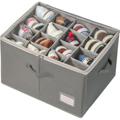 Boîte de rangement à chaussures pliable avec séparateur ajustable, en tissu Oxford, 16 compartiments, grise, pour armoire, 53 x 42 x 33 cm, 16 compartiments, grise, Oxford + PP (1/5)