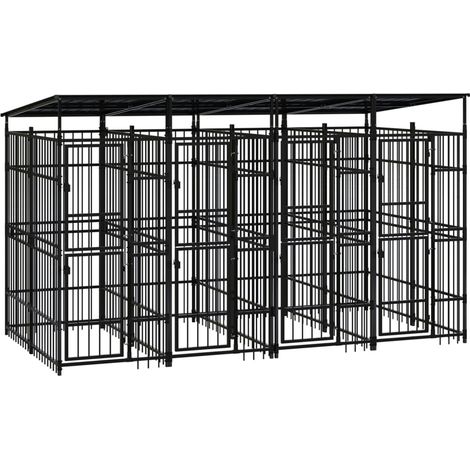 Jaula para perrera exterior animal pac con techo para perros acero 7,37 m² negro 020041765
