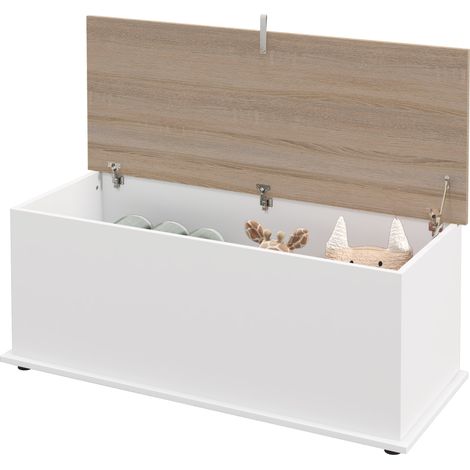 Arcón de almacenamiento con tapa 120 kg dormitorio salón 100x40x40 cm natural blanco (1/5)