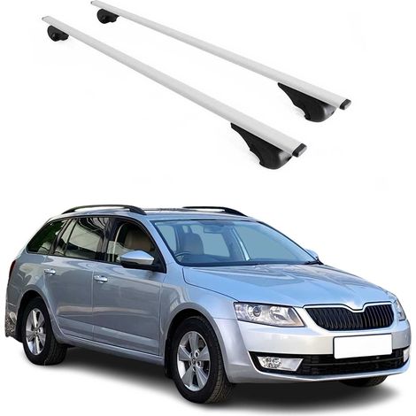 OMAC Barres de toit pour Skoda Octavia III 2013-2019 – TÜV / DIN 75302:2019 – Antivol inclus – Charge max 75 kg – 2 barres Argent (1/4)