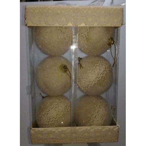 Palline natalizie addobbi decorazioni per albero di natale 7 cm ricamo beije (1/5)