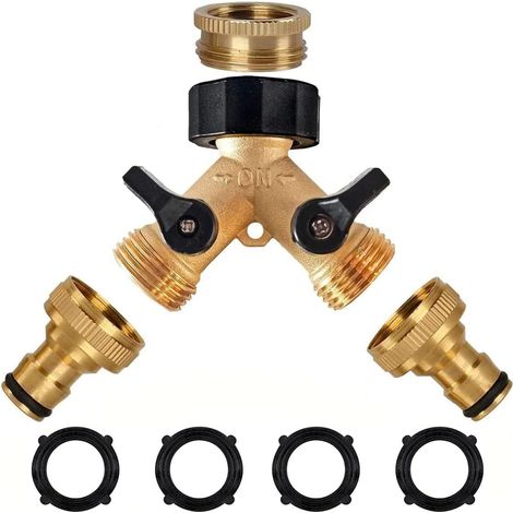 Raccord de Tuyau d'arrosage en Laiton de 3/4, 2-Voies Y-Distributeur raccord de Robinet à 2 Voies avec vannes Marche/arrêt, Adaptateur de Robinet pour la Maison, Le Jardin et l'extérieur. (1/5)