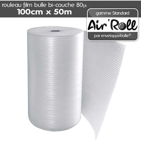 Film bulle d'air polyéthylène bi-couche 80 microns – Longueur 50 m – Largeur 1 m – Anti-choc et anti-vibrations pour protection optimale – Enveloppebulle