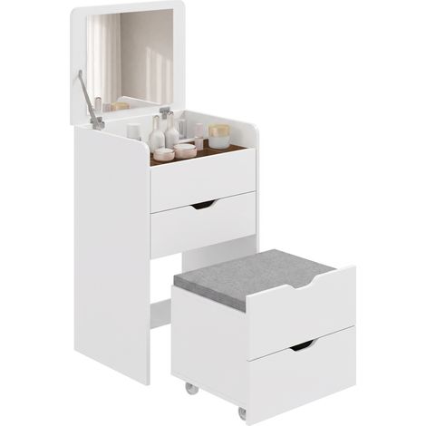 HOMCOM Toeletta con Specchio Ribaltabile, Sgabello, Cassetti, Bianco (1/5)
