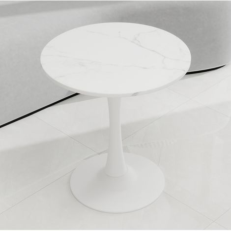 Tavolino da caffè 77.5x77.5x15.5 cm, design minimalista, multifunzionale, marmo artificiale bianco (1/5)