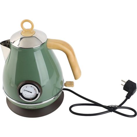 Bouilloire électrique, EU Plug 220-240V Petite Bouilloire Électrique Rétro Grain de Bois 1.7L Capacité Protection Contre l'ébullition à Sec avec Affichage de la Température pour Le(Vert) (1/5)