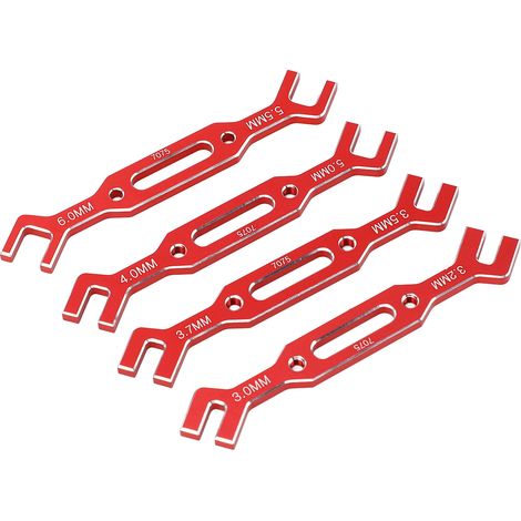 Ensemble de 4 clés de réglage de biellettes de direction à rotule pour voitures RC miniatures (échelles 1/10 et 1/16, diamètre 3 à 6 mm), en alliage d'aluminium, rouge. Outil de réparation. (1/5)