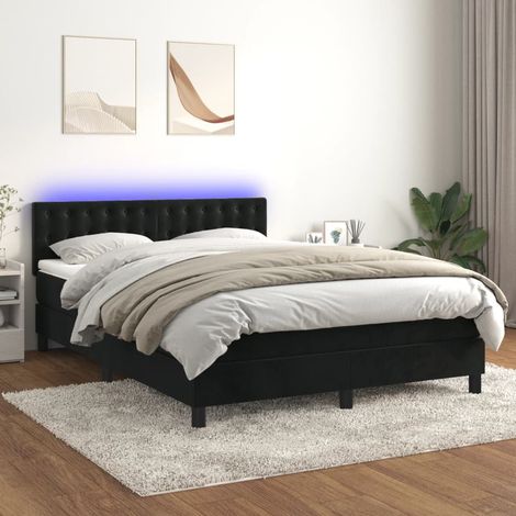 Sommier tapissier avec matelas et LED  Lit adulte Contemporain Noir 140x200 cm Velours 98217