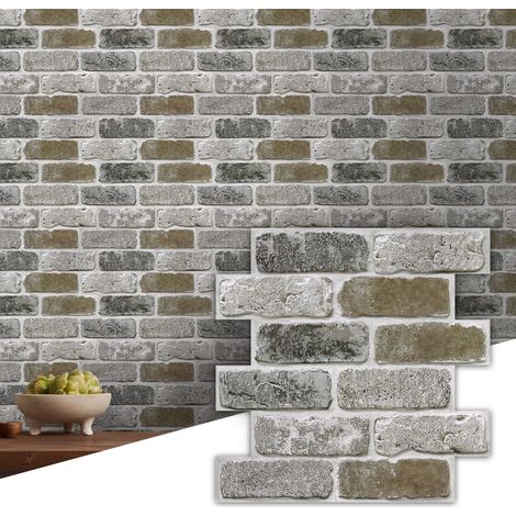 Panneaux Muraux 3D Adhesif Brique, 10 Pièces, 30x30 cm, PVC Auto-Adhésif Panneaux Muraux 3D Pierre Décoration Pour Cuisine, Salle de Bains, Balcon, Gris-Brun (1/5)