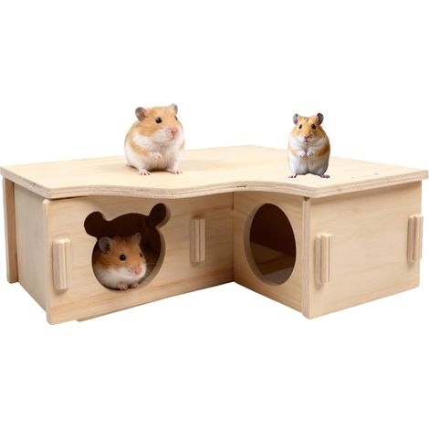 Wooden House for Hamster Guinea Pig Cabin with Flat Roof and Air Holes in Mounting Kit for Hamsters, Gerbils, Octodons and Thorny Mice (1/5)