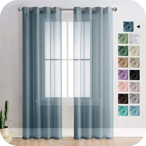 2 Pièce Rideau Voilage Blanc 140x225 cm à Oeillet Semi-Transparent en Effet Lin Décorations d'intérieur de Fenêtre de Salon Moderne Chambre Cuisine Balcon Baie Vitrée Léger Romantique—Bleu Marine (1/5)