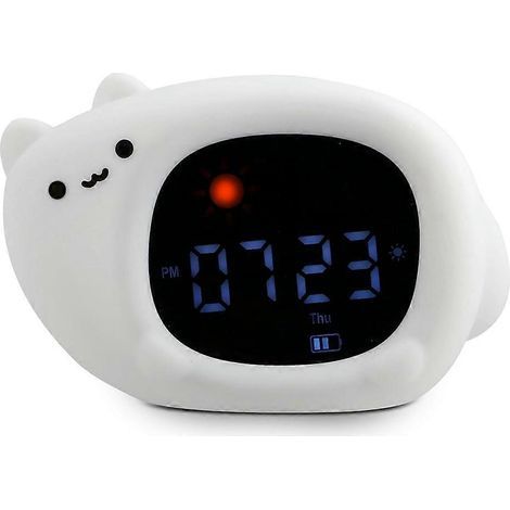 Réveil interactif pour enfants + Veilleuse + Machine à sons - Lumière à couleurs changeantes, Prise USB, Format 12/24h, Outil d'apprentissage de la routine (1/5)
