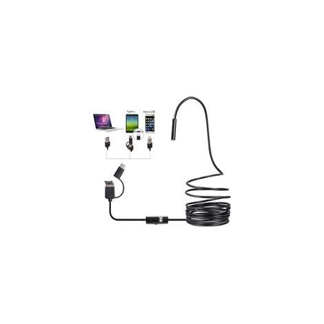 3-in-1 7-mm-Endoskop-Inspektionskamera für Android mit USB-Typ-C-Schnittstelle, Abflussrohrkamera mit 6 einstellbaren LED-Leuchten, IP67 wasserdichte schwarze HD-Endoskopkamera (1/5)