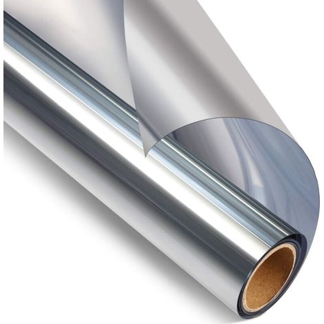 Film de confidentialité pour fenêtre, effet miroir unidirectionnel, teinté, contrôle thermique, protection solaire et UV, usage domestique, argent, 50 cm x 2 m (1/4)