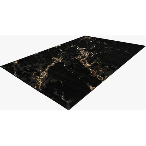 MARMARIS Tapis en tissu à veinure marbré noir et doré -160x230 cm (1/5)