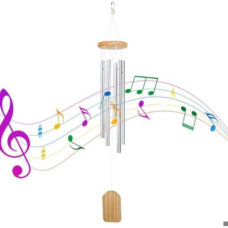 Carillon éolien - OKZ - 6 tubes - Tubes aluminium - Bois de pin - 65 cm (1/4)