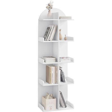WOLTU Librería de árbol de Madera. Estante con 10 estantes en 5 Niveles. Almacenamiento Independiente para Sala de Estar. Estudio y Oficina. Blanco