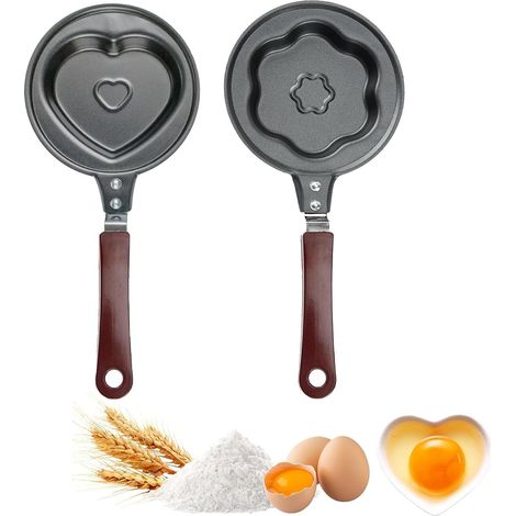 Sartén antiadherente de 2 piezas con mango para huevos fritos, sartén para panqueques con mango, diseño anti-quemado para desayuno, tortilla, panqueques, bistec (Love + Plum) (1/5)