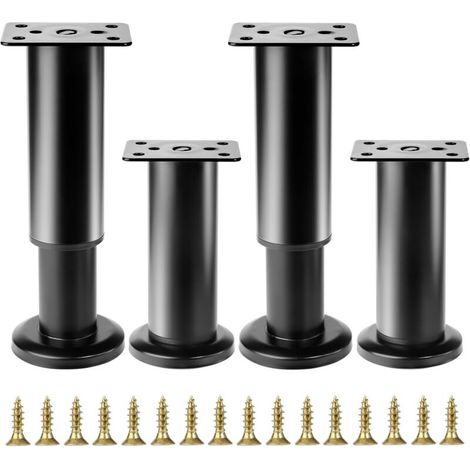 4 Pcs Pied de Meuble Reglable 12-18 cm, Pied Meuble Reglable, Pieds de Table de Nivellement pour Meubles, Pieds de Meubles Réglables en Hauteur Noirs pour Chaises Lit Canapé Placard Armoires
