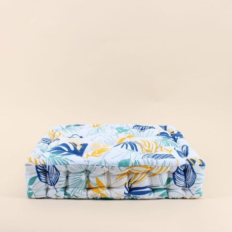 Coussin de sol blanc motifs tropical 40x40cm (1/5)