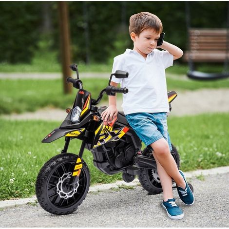 Moto eléctrica infantil 12V con ruedas de apoyo, LED, música y USB, amarilla HAVRYA (1/4)