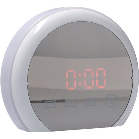 Digitaler LED-Spiegelwecker mit 7-farbiger Beleuchtung, Schlummerfunktion, Temperaturanzeige, Datums- und Zeitanzeige sowie roter Schrift (1/5)