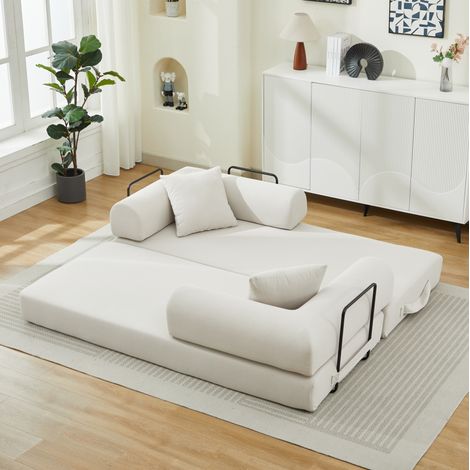 Divano letto multifunzionale in velluto a coste, trasformabile in letto, bianco (1/5)