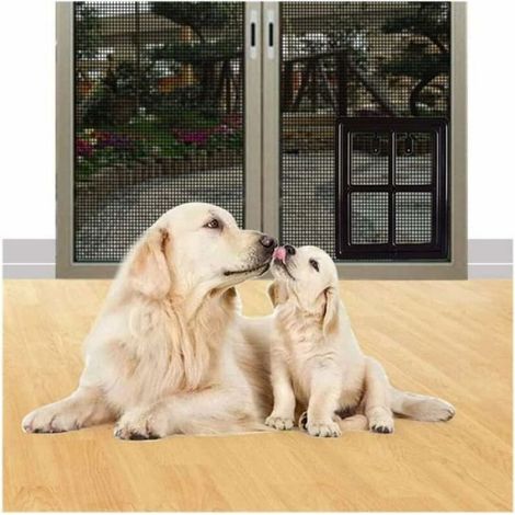 Porte pour chien chat noir taille 28, porte animal compagnie avec chatière pour volets et escalier (1/4)