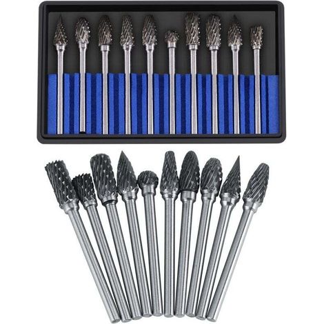 Jeu De Fraises En Carbure Fichiers Rotatifs Acier Au Tungstène 10pcs Diamètre Tête Coupe Pour Fraise 3mm Tige 6mm La Perceuse à Découper Découpage Métal Polissage Gravure Perçage(double Cut)