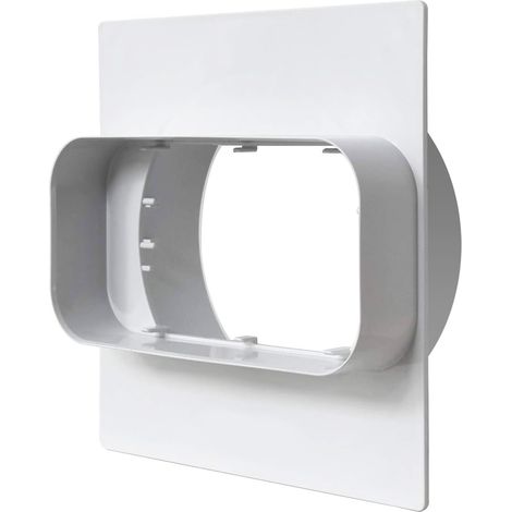 Plaque pour passage de mur tube Ventilation rectangulaire 150X70 à tube Ventilation rond Ø125 Blanc avec clapet anti-retour et garniture - First Plast